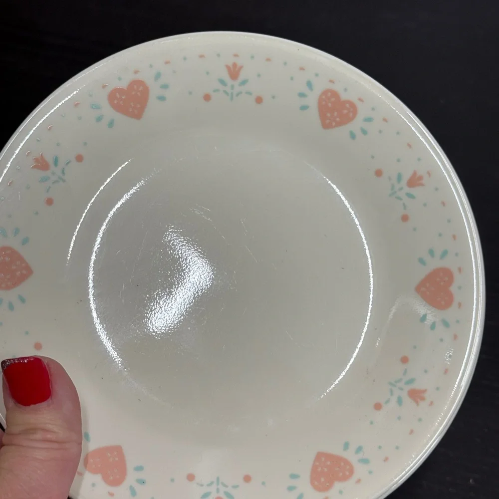 Corelle Forever Yours Pink and Blue Dinnerware Set with Heart Design set of 4